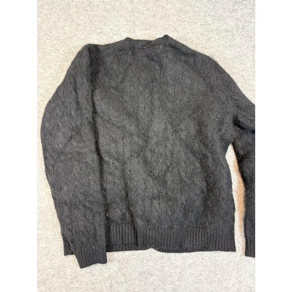 Lands End Cardigan Sweater Women Medium Black Wool Cozy Cable Knit Preppy Casual - Picture 2 of 7